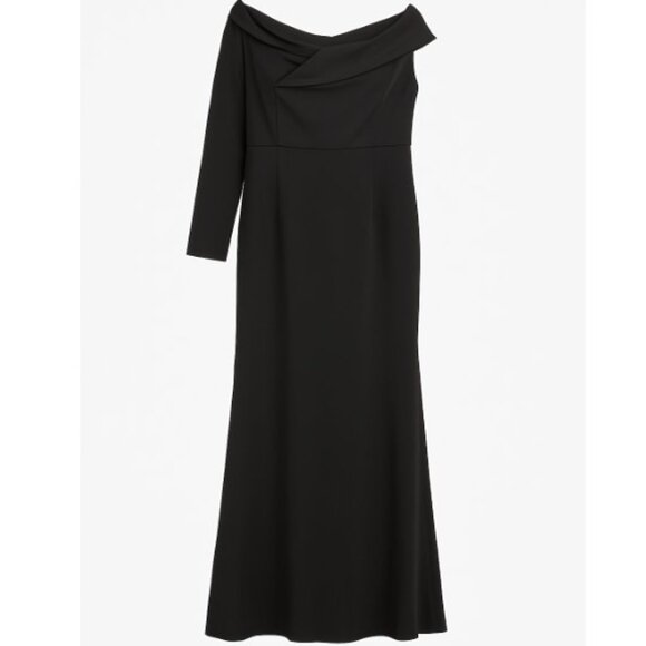 Black Off-Shoulder Formal Gown One-Sleeve Draped Neckline Size XL - Picture 1 of 10